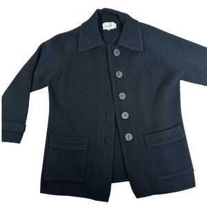 Vintage Rochelle California Black Knit Button Front Cardigan Sweater Jacket XL